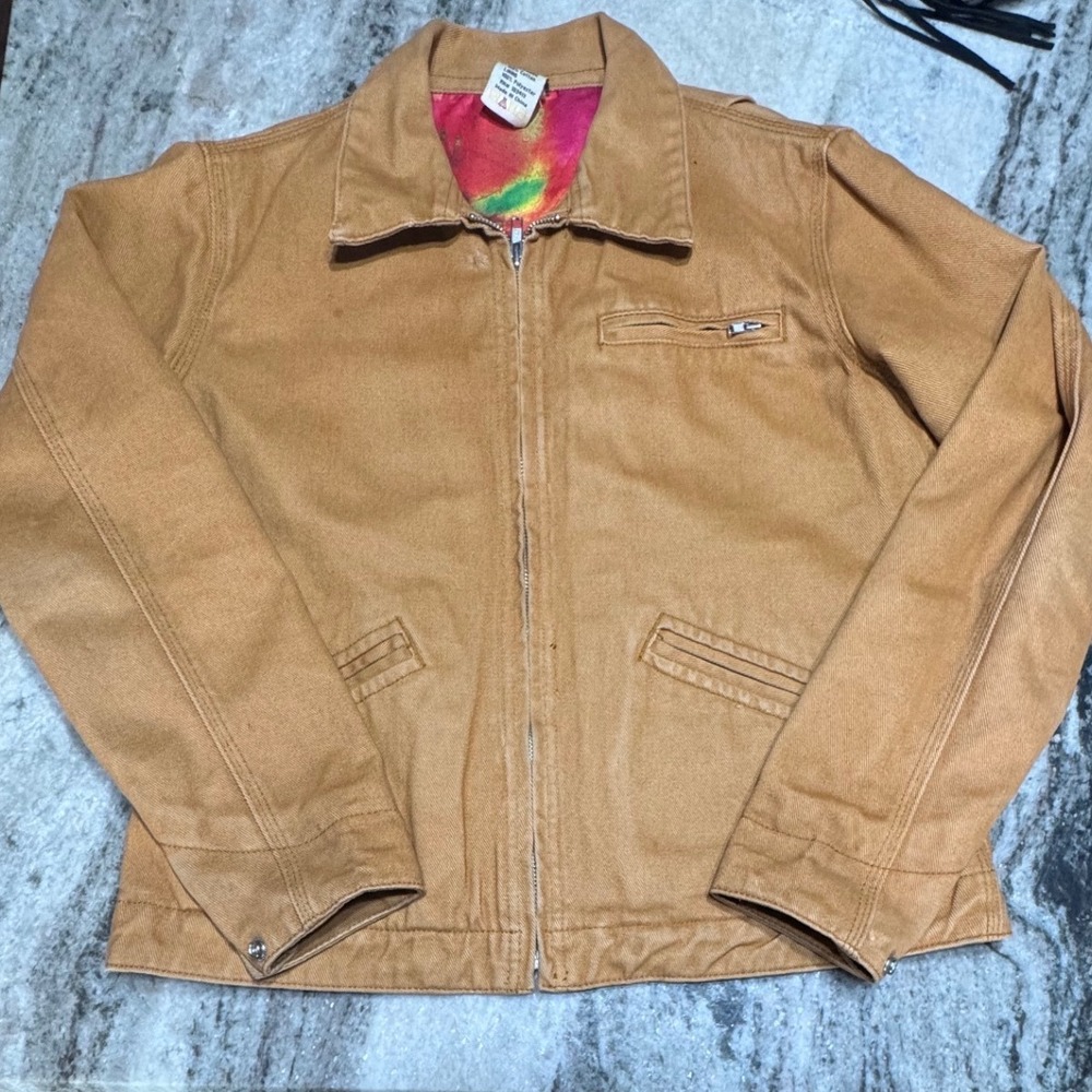 VTG Ethyl Canvas Jacket Womens Small Tie Dye Cowgirl Lining Tan Cotton Workwear - Picture 3 of 10